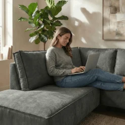 Mangohoutonline Hoekbank Valencia 4-zits Links Donkergrijs Mahom