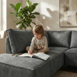 Mangohoutonline Hoekbank Valencia 4-zits Links Donkergrijs Mahom