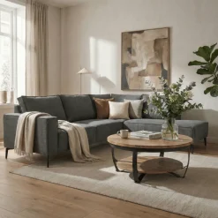 Mangohoutonline Hoekbank Valencia 4-zits Rechts Donkergrijs Mahom