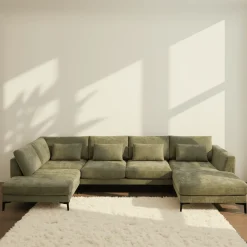 Mangohoutonline Hoekbank Willow 5-zits U-opstelling Links Groen Mahom