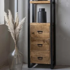 Mangohoutonline Mangohouten Boekenkast Britt met 3 lades Mahom