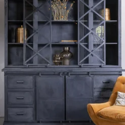 Mangohoutonline Mangohouten Buffetkast Denver Black 160x220 cm Dubbele Deurtjes X Mahom