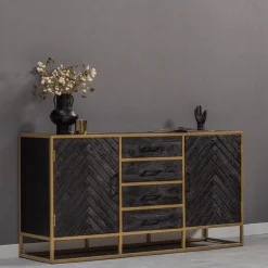 Mangohoutonline Mangohouten Dressoir Napels 210 cm Goud Mahom