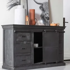 Mangohoutonline Mangohouten Dressoir Newark Black 140 cm Mahom