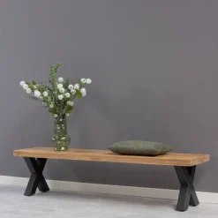 Mangohoutonline Mangohouten Eetkamerbank Columbus X-poot 160x40 cm Mahom