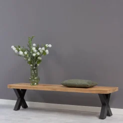 Mangohoutonline Mangohouten Eetkamerbank Columbus X-poot 200x40 cm Mahom