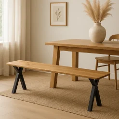 Mangohoutonline Mangohouten Eetkamerbank Salerno X-poot, taps 180x40 cm Mahom