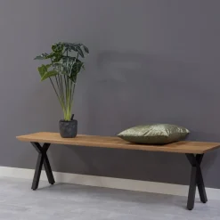 Mangohoutonline Mangohouten Eetkamerbank Salerno X-poot, taps 180x40 cm Mahom