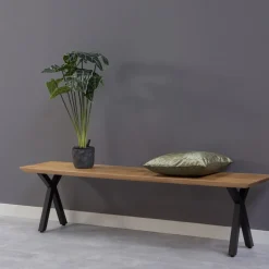 Mangohoutonline Mangohouten Eetkamerbank Salerno X-poot, taps 140x40 cm Mahom