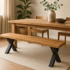 Mangohoutonline Mangohouten Eetkamerbank Columbus X-poot 140x40 cm Mahom