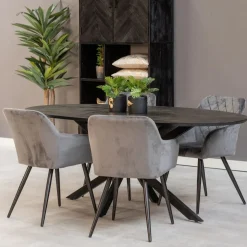 Mangohoutonline Mangohouten Eettafel Bologna Ovaal Black 210x100 cm Mahom