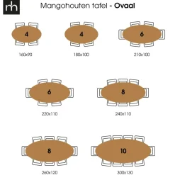 Mangohoutonline Mangohouten Eettafel Bologna Ovaal Black 300x130 cm Mahom