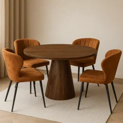 Mangohoutonline Mangohouten Eettafel Nova Rond 150 cm Donkerbruin Mahom