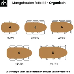 Mangohoutonline Mangohouten Eettafel Organisch Laura 240x110 cm Mahom