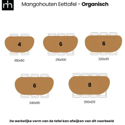 Mangohoutonline Mangohouten Eettafel Organisch Alessia 180x90 cm Mahom