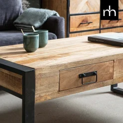 Mangohoutonline Mangohouten Salontafel Britt 120 cm met 2 lades Mahom