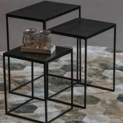 Mangohoutonline Mangohouten Salontafels Dayton Black Set van 3 Mahom