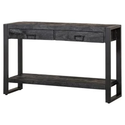 Mangohoutonline Mangohouten Sidetable Britt Black 2 lades 120 cm Mahom