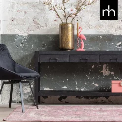 Mangohoutonline Mangohouten Sidetable Britt Black 4 lades 180 cm Mahom