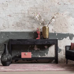 Mangohoutonline Mangohouten Sidetable Britt Black 3 lades 150 cm Mahom