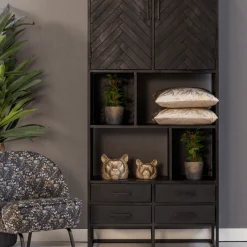 Mangohoutonline Mangohouten Vakkenkast Toronto Black 90 cm Mahom