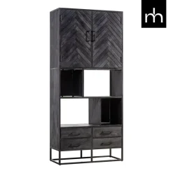 Mangohoutonline Mangohouten Vakkenkast Toronto Black 90 cm Mahom