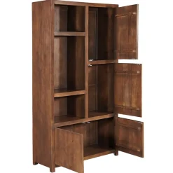 Mangohoutonline Mangohouten Wandkast Phoenix 120 cm Walnoot Mahom (3 open vakken, 4 deuren)