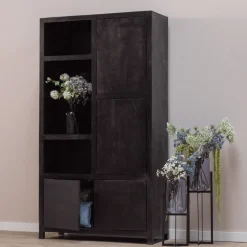 Mangohoutonline Mangohouten Wandkast Phoenix 120 cm Mahom (3 open vakken, 4 deuren)