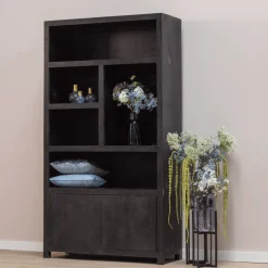 Mangohoutonline Mangohouten Wandkast Phoenix 120 cm Mahom (5 open vakken, 2 deuren)