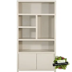 Mangohoutonline Mangohouten Wandkast Phoenix 120 cm Crème Mahom (5 open vakken, 2 deuren)