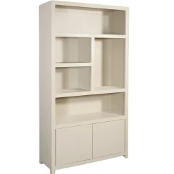 Mangohoutonline Mangohouten Wandkast Phoenix 120 cm Crème Mahom (5 open vakken, 2 deuren)