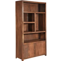 Mangohoutonline Mangohouten Wandkast Phoenix 120 cm Walnoot Mahom (5 open vakken, 2 deuren)