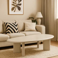 Mangohoutonline Salontafel Organisch Savannah Microcement Paneelpoot 120 cm Beige Mahom