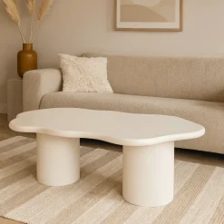 Mangohoutonline Salontafel Organisch Savannah Microcement Cilinderpoot 120 cm Wit Mahom