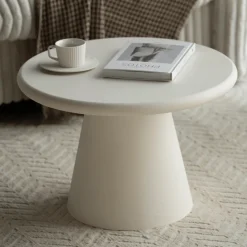 Mangohoutonline Salontafel Rond Savannah Microcement 60 cm Wit Mahom